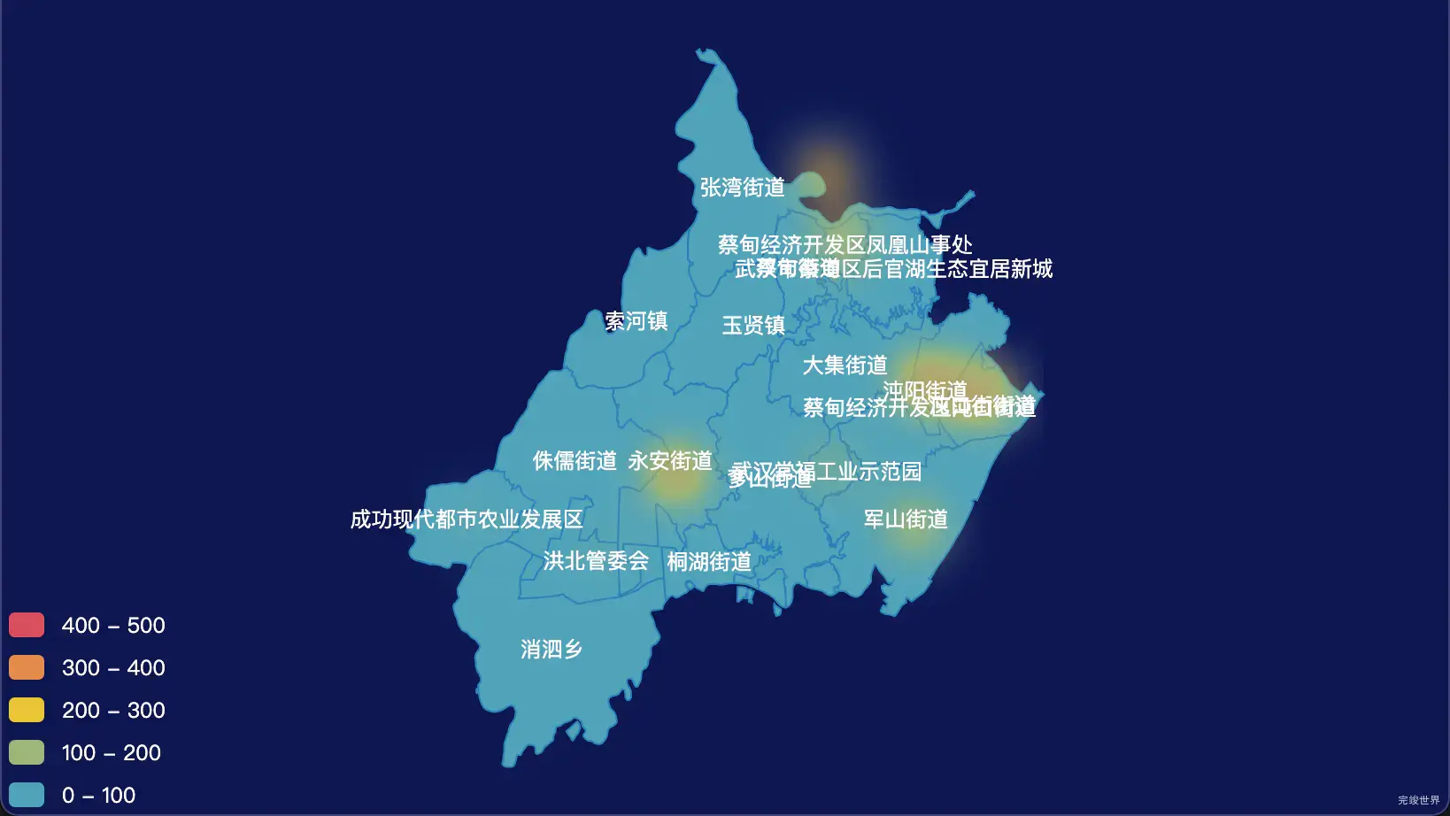echarts 武汉市蔡甸区geoJson地图热力图